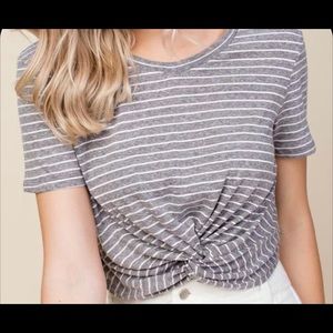 Gray and White Striped Crop Top
